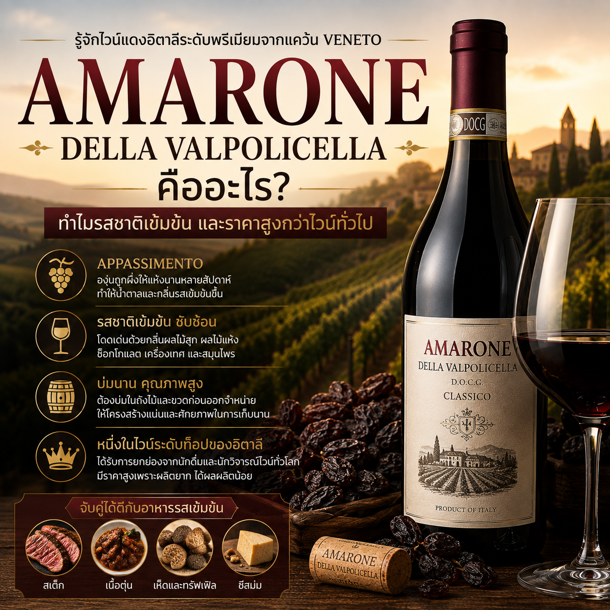 Amarone คืออะไร? ทำไมรสชาติเข้มข้นและราคาสูงกว่าไวน์ทั่วไป