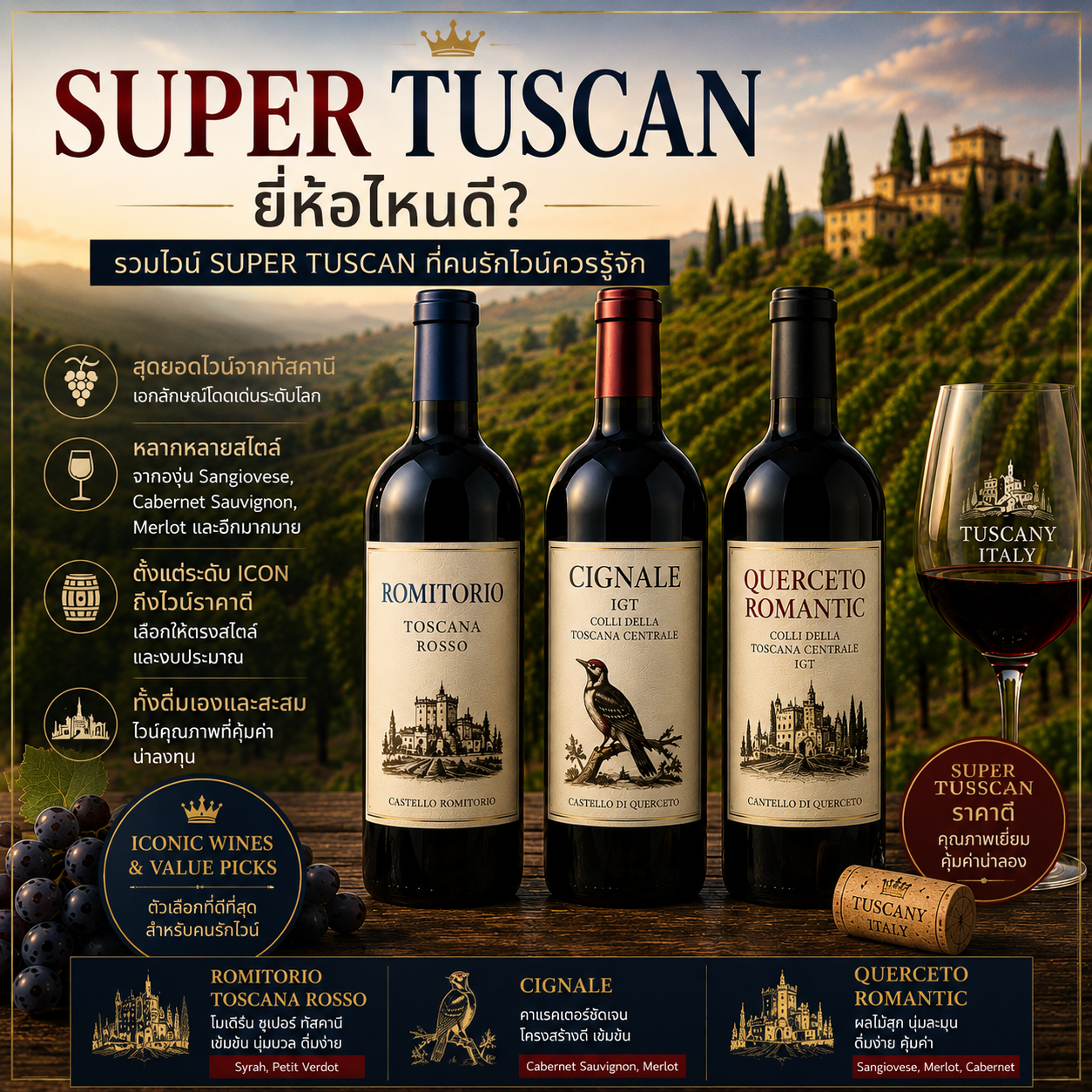Super Tuscan ยี่ห้อไหนดี? รวมไวน์ Super Tuscan ที่คนรักไวน์ควรรู้จัก