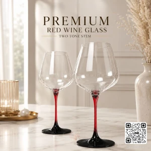 PREMIUM RED WINE GLASS TWO TONE STEM แก้วไวน์สีทูโทนก้านดำแดง